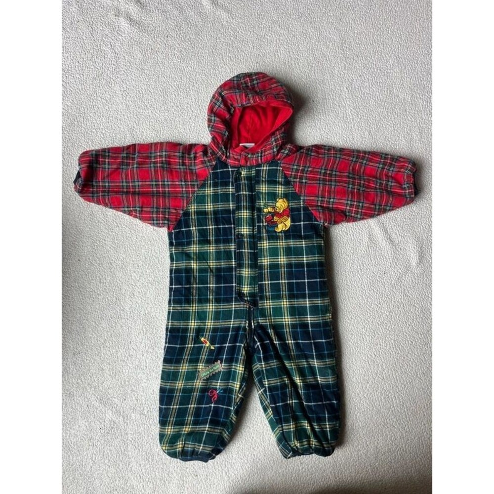 Vintage 90s The Disney Catalogue Winnie the Pooh Plaid Flannel Bunting Suit 24M